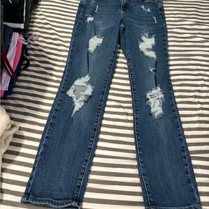 Judy Blue Distressed Straight Leg Jeans - Blue